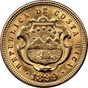 1899 Costa Rica 5 Colones gold coin