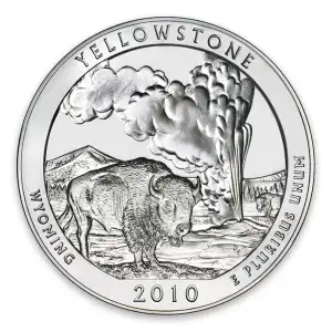 2010 America the Beautiful 5oz Silver - Yellowstone National Park, AR with OGP